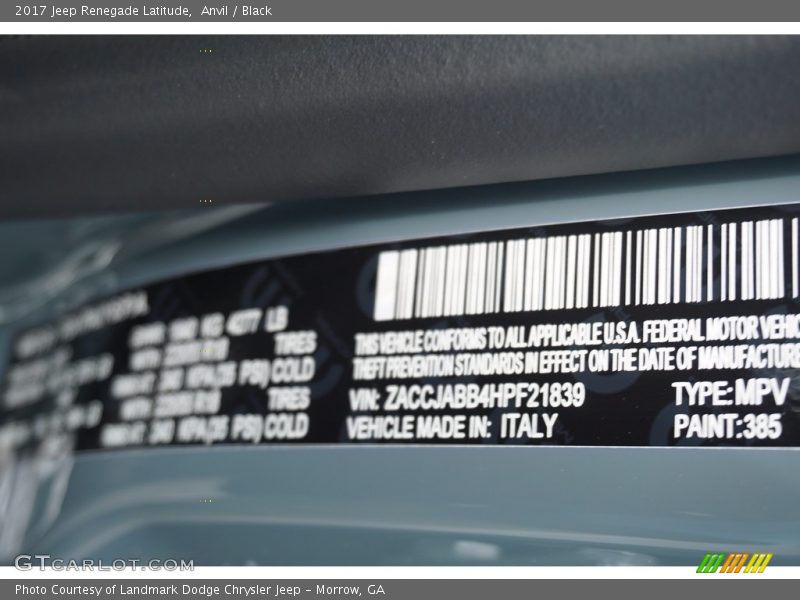 Anvil / Black 2017 Jeep Renegade Latitude