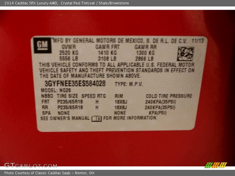 Crystal Red Tintcoat / Shale/Brownstone 2014 Cadillac SRX Luxury AWD