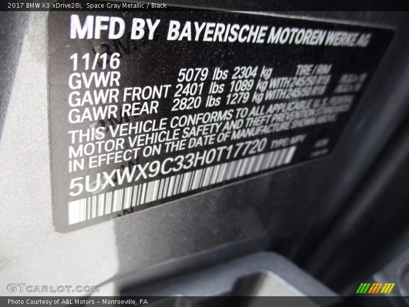 Space Gray Metallic / Black 2017 BMW X3 xDrive28i
