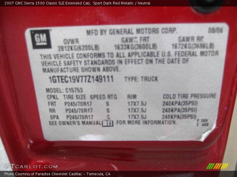 Sport Dark Red Metallic / Neutral 2007 GMC Sierra 1500 Classic SLE Extended Cab