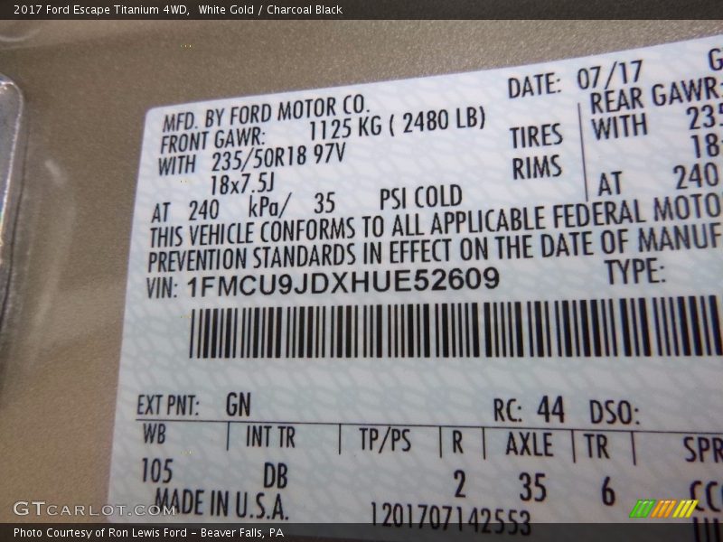 White Gold / Charcoal Black 2017 Ford Escape Titanium 4WD