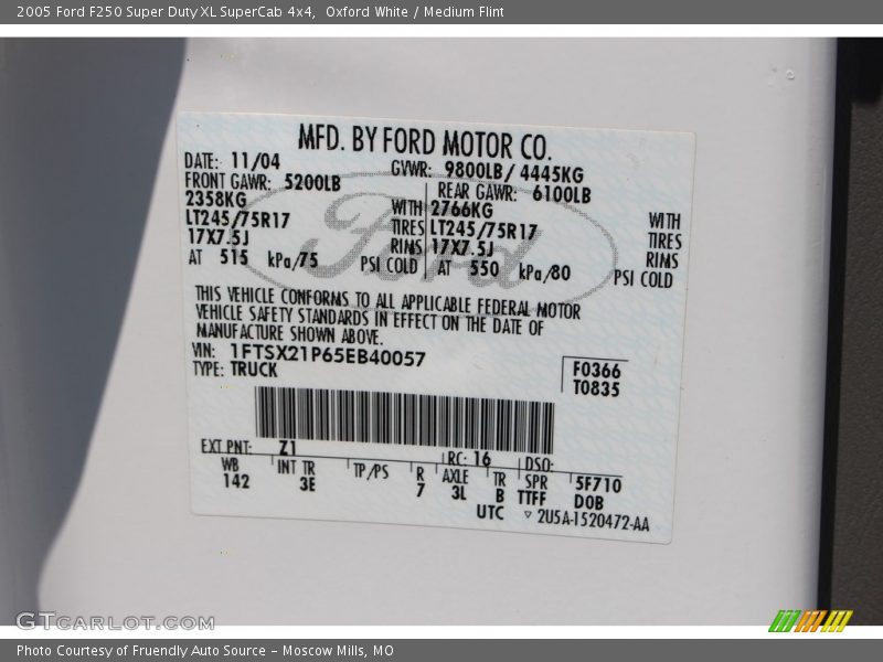 Oxford White / Medium Flint 2005 Ford F250 Super Duty XL SuperCab 4x4