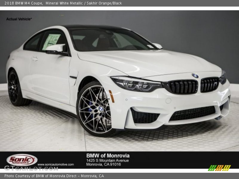 Mineral White Metallic / Sakhir Orange/Black 2018 BMW M4 Coupe