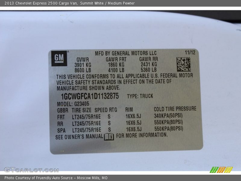 Summit White / Medium Pewter 2013 Chevrolet Express 2500 Cargo Van
