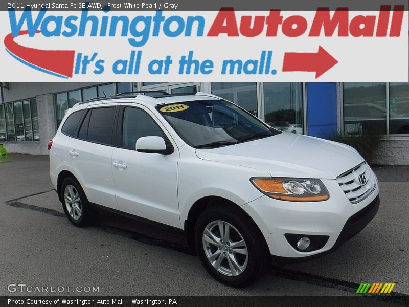Frost White Pearl / Gray 2011 Hyundai Santa Fe SE AWD