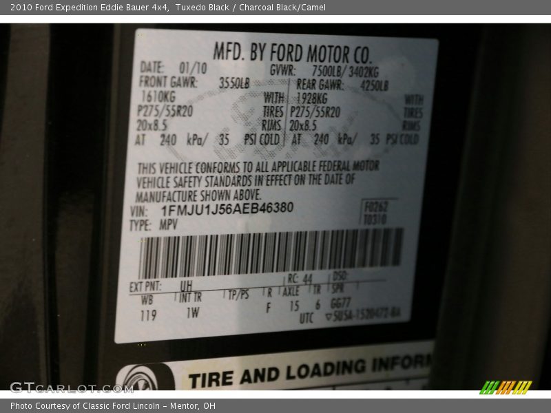Tuxedo Black / Charcoal Black/Camel 2010 Ford Expedition Eddie Bauer 4x4