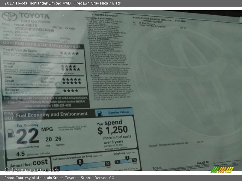 Predawn Gray Mica / Black 2017 Toyota Highlander Limited AWD
