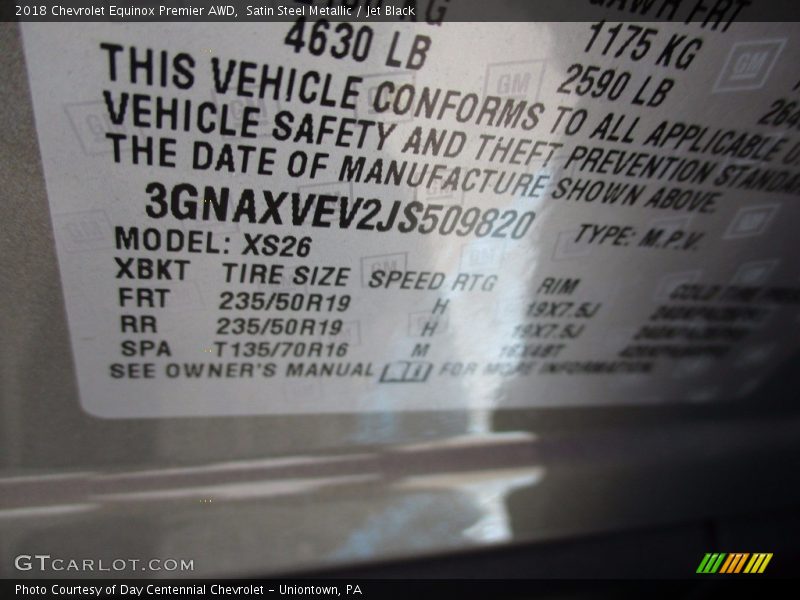 Satin Steel Metallic / Jet Black 2018 Chevrolet Equinox Premier AWD