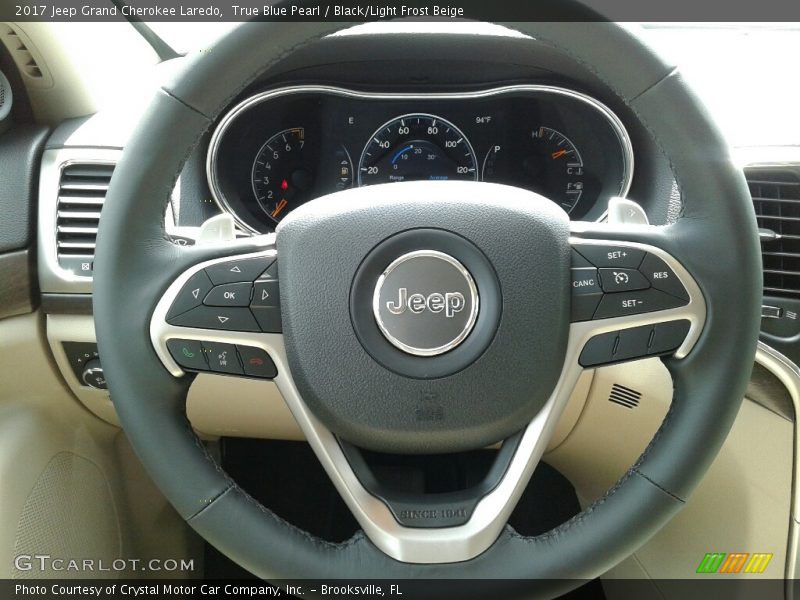 True Blue Pearl / Black/Light Frost Beige 2017 Jeep Grand Cherokee Laredo