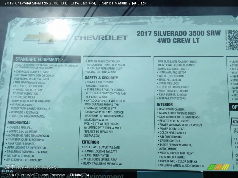Silver Ice Metallic / Jet Black 2017 Chevrolet Silverado 3500HD LT Crew Cab 4x4