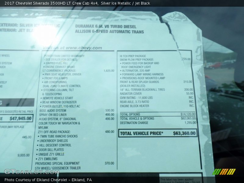 Silver Ice Metallic / Jet Black 2017 Chevrolet Silverado 3500HD LT Crew Cab 4x4