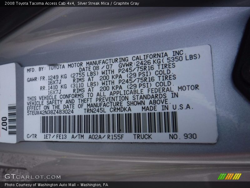 Silver Streak Mica / Graphite Gray 2008 Toyota Tacoma Access Cab 4x4