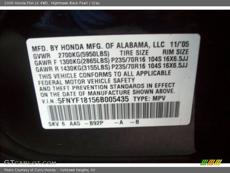 Nighthawk Black Pearl / Gray 2006 Honda Pilot LX 4WD