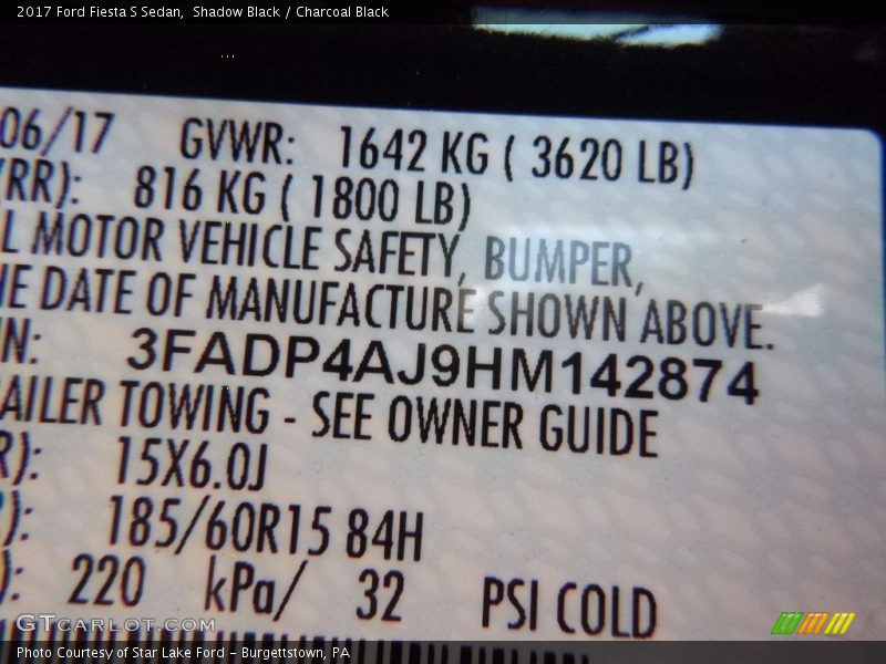 Shadow Black / Charcoal Black 2017 Ford Fiesta S Sedan