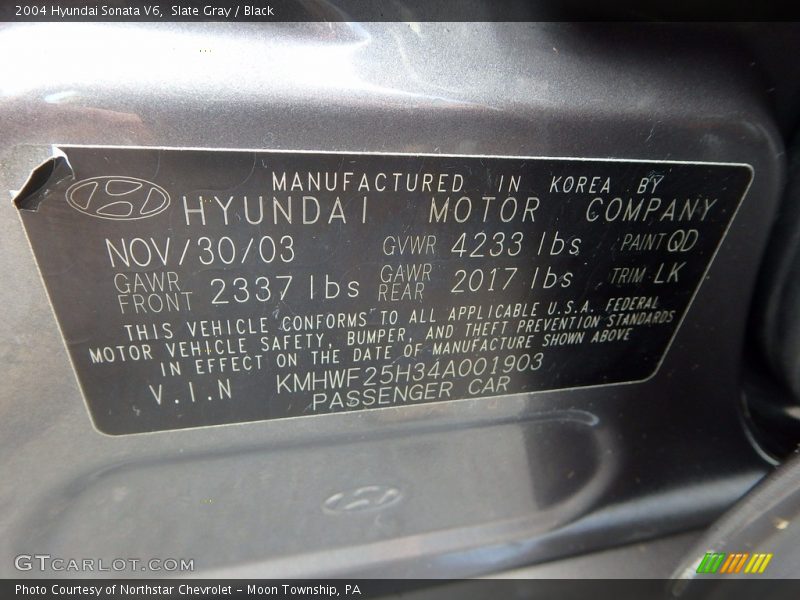 Slate Gray / Black 2004 Hyundai Sonata V6