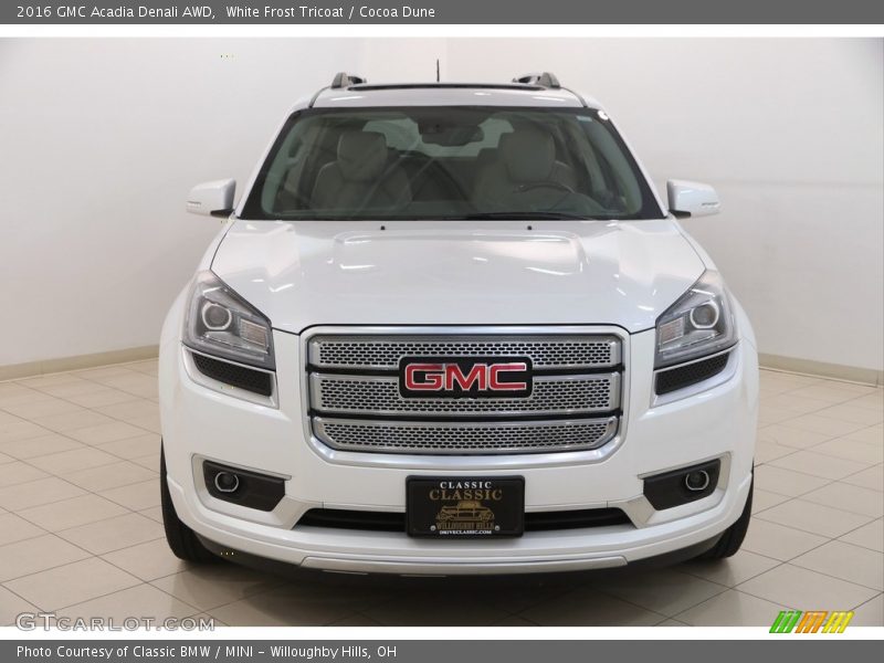 White Frost Tricoat / Cocoa Dune 2016 GMC Acadia Denali AWD