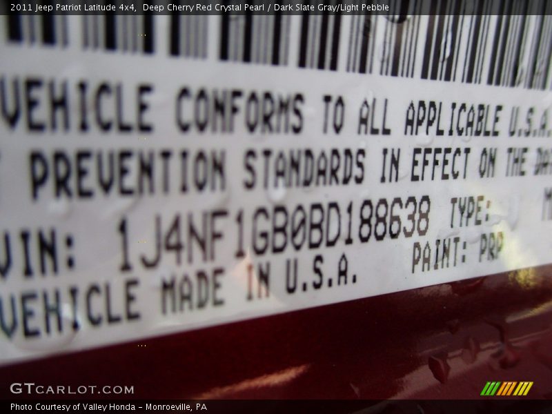 Deep Cherry Red Crystal Pearl / Dark Slate Gray/Light Pebble 2011 Jeep Patriot Latitude 4x4
