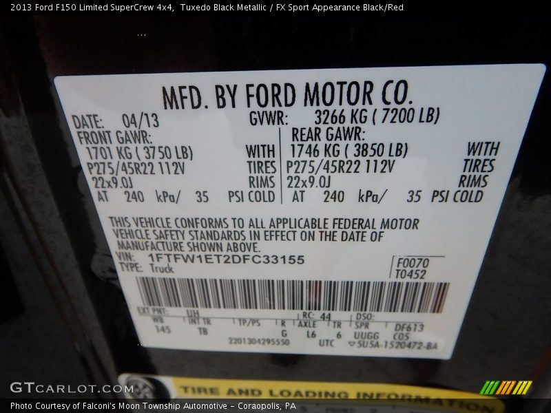 Tuxedo Black Metallic / FX Sport Appearance Black/Red 2013 Ford F150 Limited SuperCrew 4x4