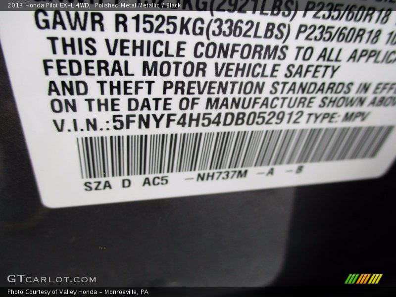 Polished Metal Metallic / Black 2013 Honda Pilot EX-L 4WD