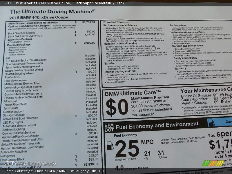 Black Sapphire Metallic / Black 2018 BMW 4 Series 440i xDrive Coupe