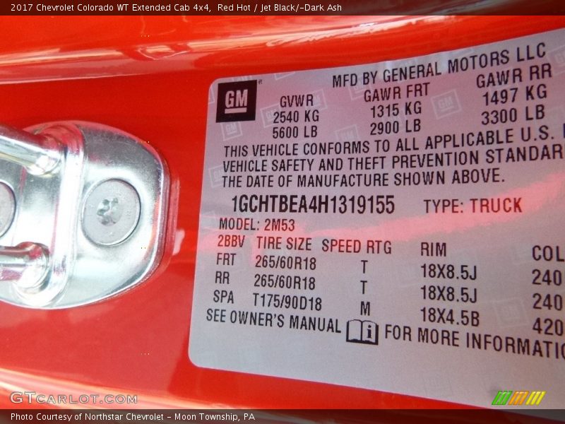 Red Hot / Jet Black/­Dark Ash 2017 Chevrolet Colorado WT Extended Cab 4x4