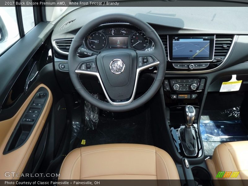 White Frost Tricoat / Brandy 2017 Buick Encore Premium AWD