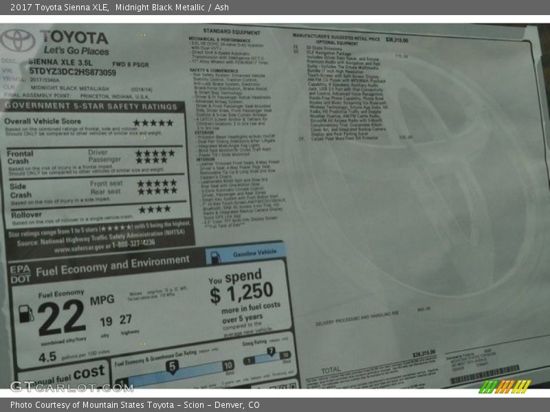 Midnight Black Metallic / Ash 2017 Toyota Sienna XLE