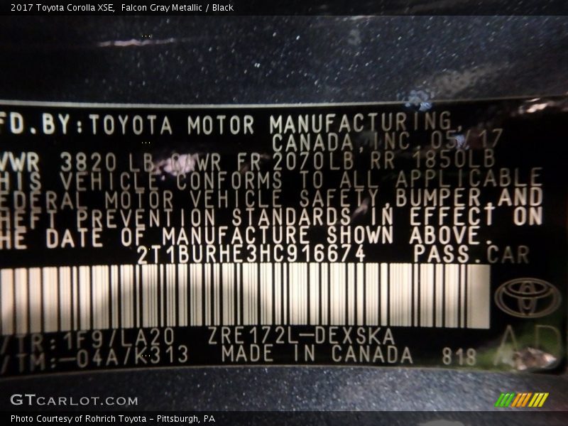 Falcon Gray Metallic / Black 2017 Toyota Corolla XSE