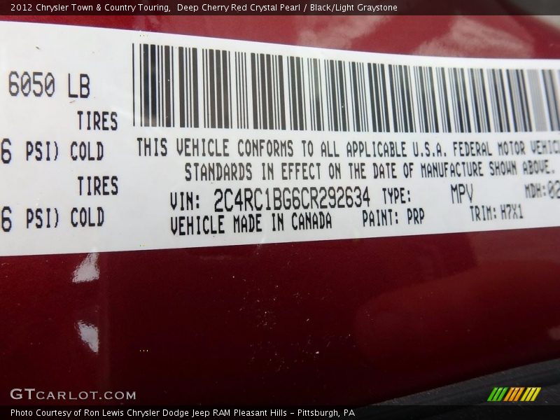 Deep Cherry Red Crystal Pearl / Black/Light Graystone 2012 Chrysler Town & Country Touring