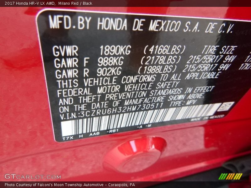 Milano Red / Black 2017 Honda HR-V LX AWD