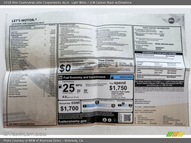  2018 Countryman John Cooperworks ALL4 Window Sticker