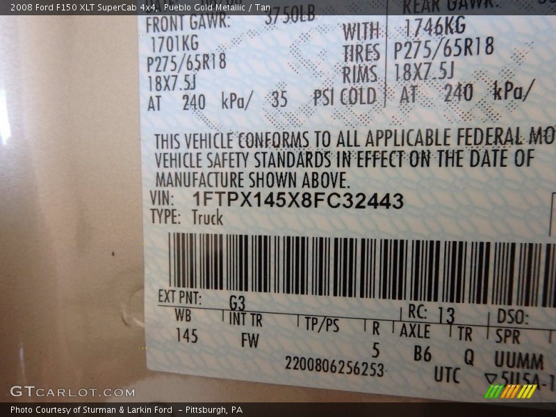 Pueblo Gold Metallic / Tan 2008 Ford F150 XLT SuperCab 4x4