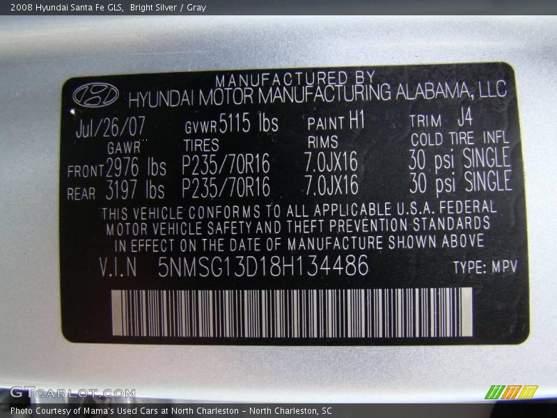 Bright Silver / Gray 2008 Hyundai Santa Fe GLS