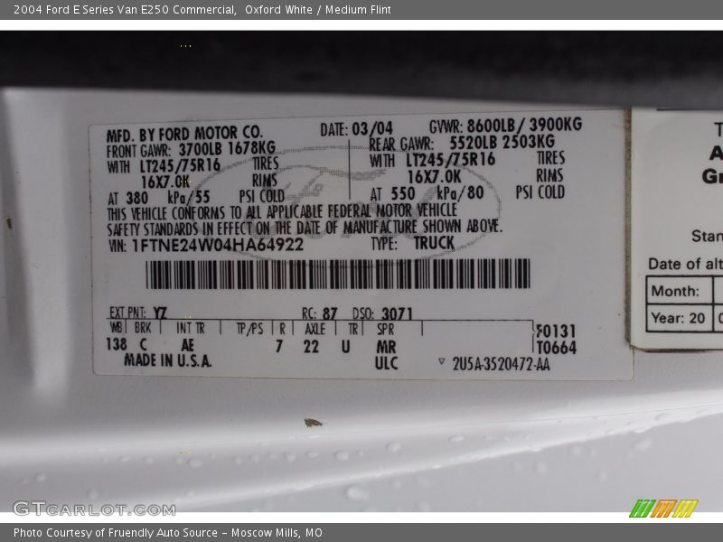 Oxford White / Medium Flint 2004 Ford E Series Van E250 Commercial