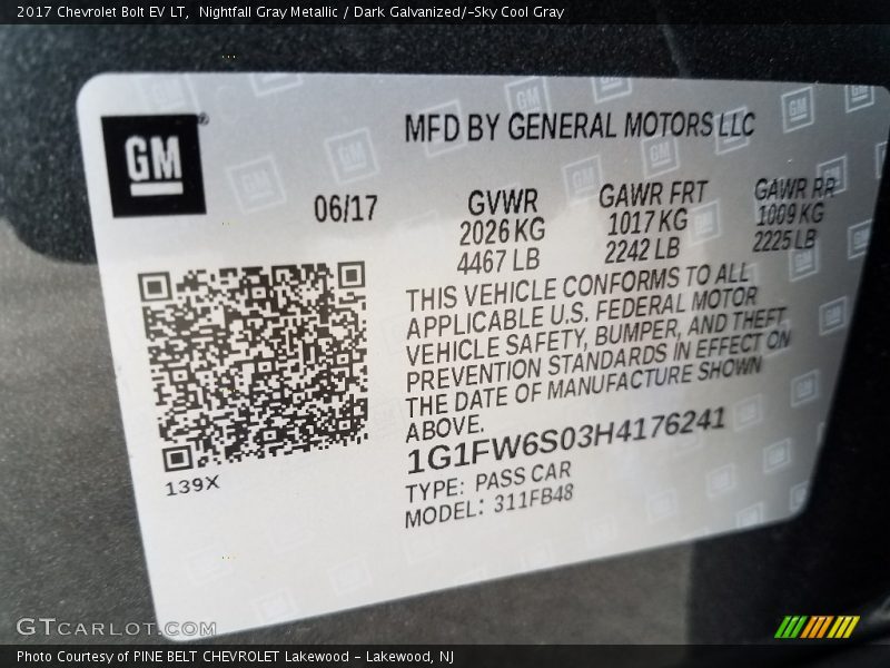 Nightfall Gray Metallic / Dark Galvanized/­Sky Cool Gray 2017 Chevrolet Bolt EV LT