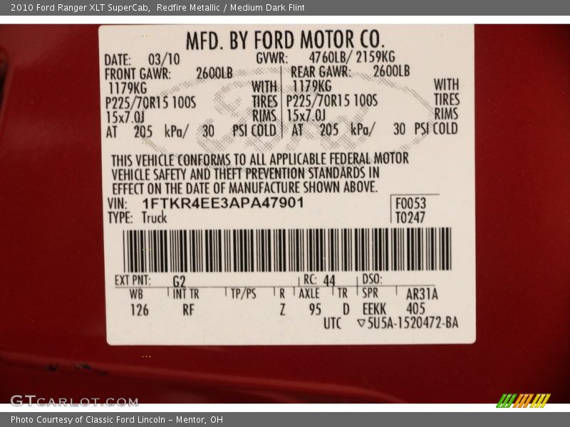 Redfire Metallic / Medium Dark Flint 2010 Ford Ranger XLT SuperCab