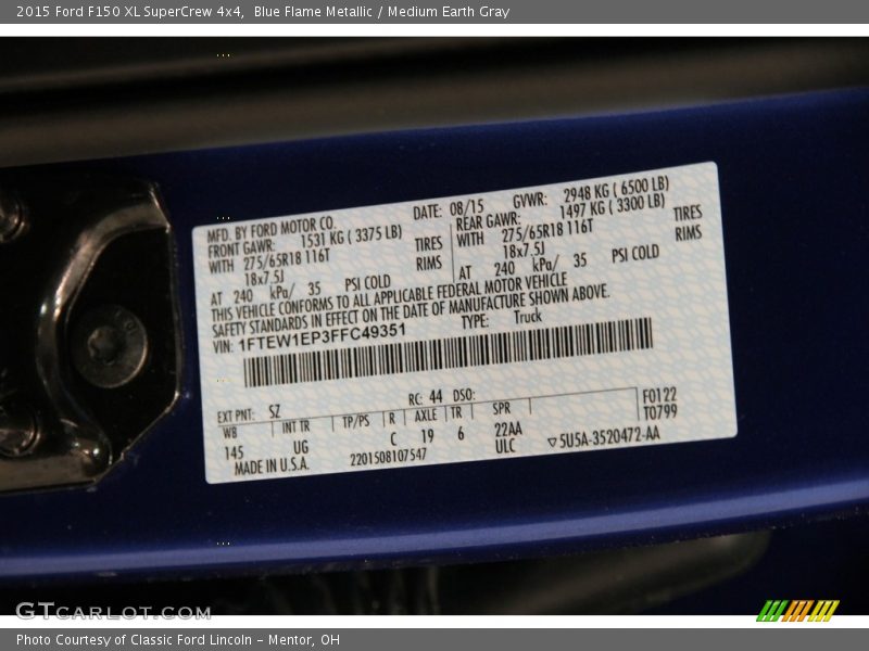 Blue Flame Metallic / Medium Earth Gray 2015 Ford F150 XL SuperCrew 4x4