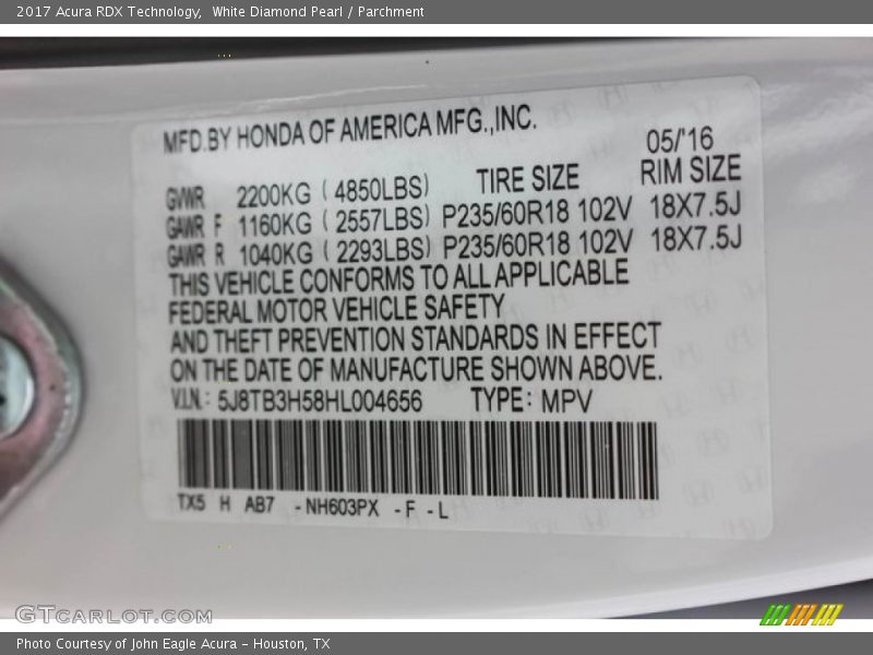 White Diamond Pearl / Parchment 2017 Acura RDX Technology