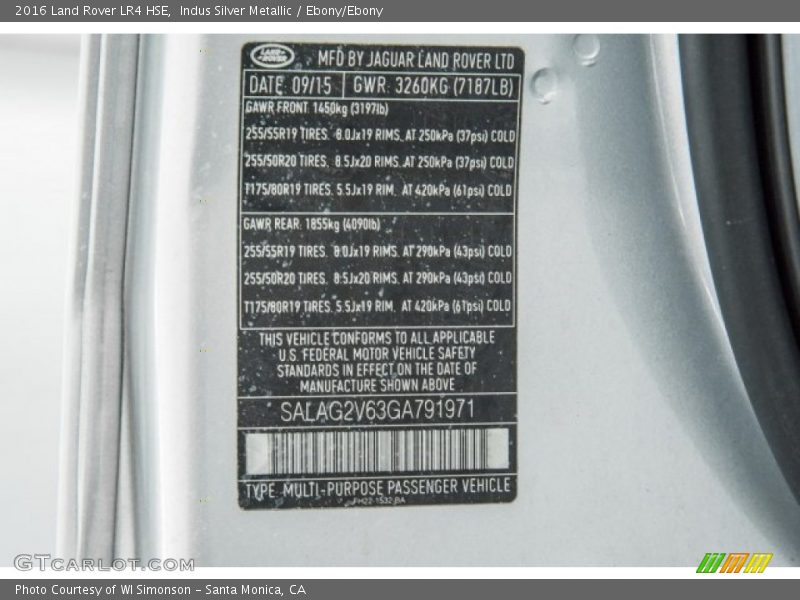 Indus Silver Metallic / Ebony/Ebony 2016 Land Rover LR4 HSE