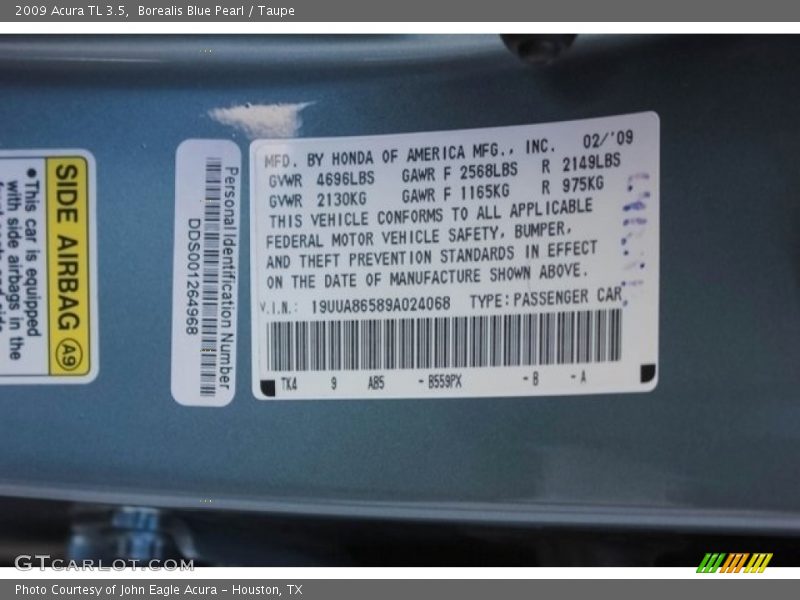 Borealis Blue Pearl / Taupe 2009 Acura TL 3.5