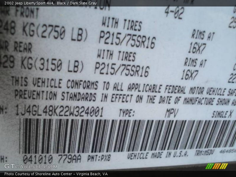 Black / Dark Slate Gray 2002 Jeep Liberty Sport 4x4