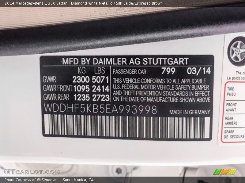 Diamond White Metallic / Silk Beige/Espresso Brown 2014 Mercedes-Benz E 350 Sedan