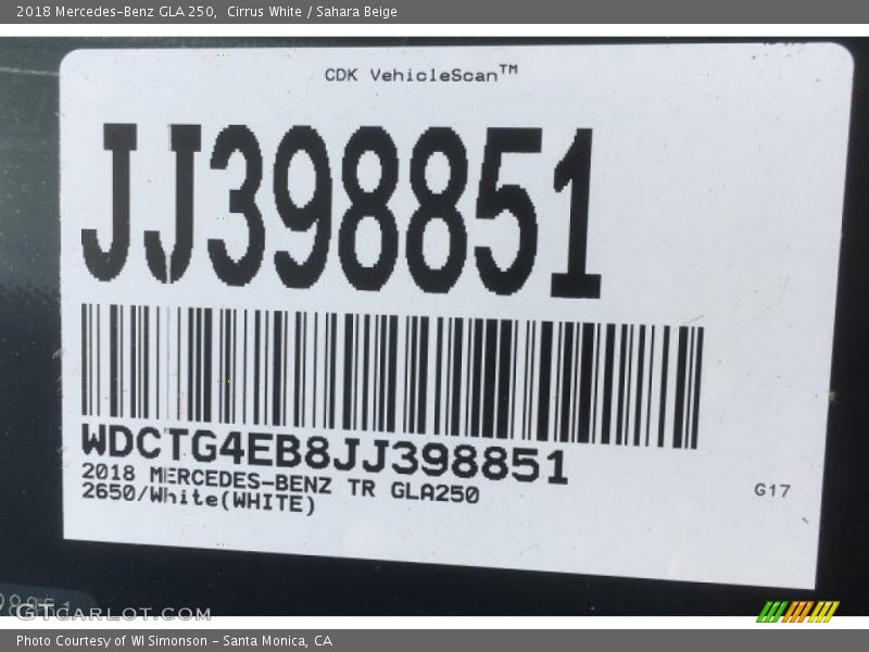 Cirrus White / Sahara Beige 2018 Mercedes-Benz GLA 250