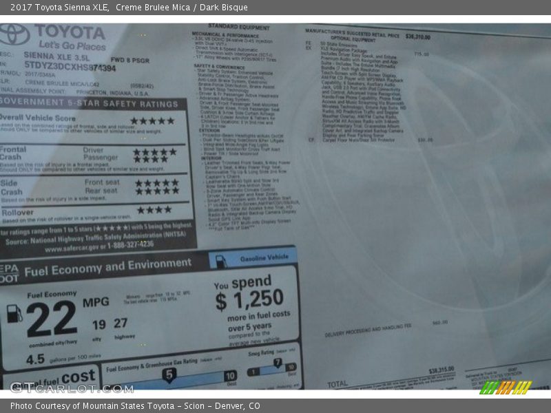 Creme Brulee Mica / Dark Bisque 2017 Toyota Sienna XLE