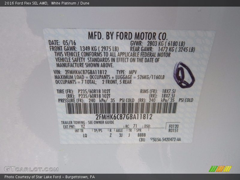 White Platinum / Dune 2016 Ford Flex SEL AWD
