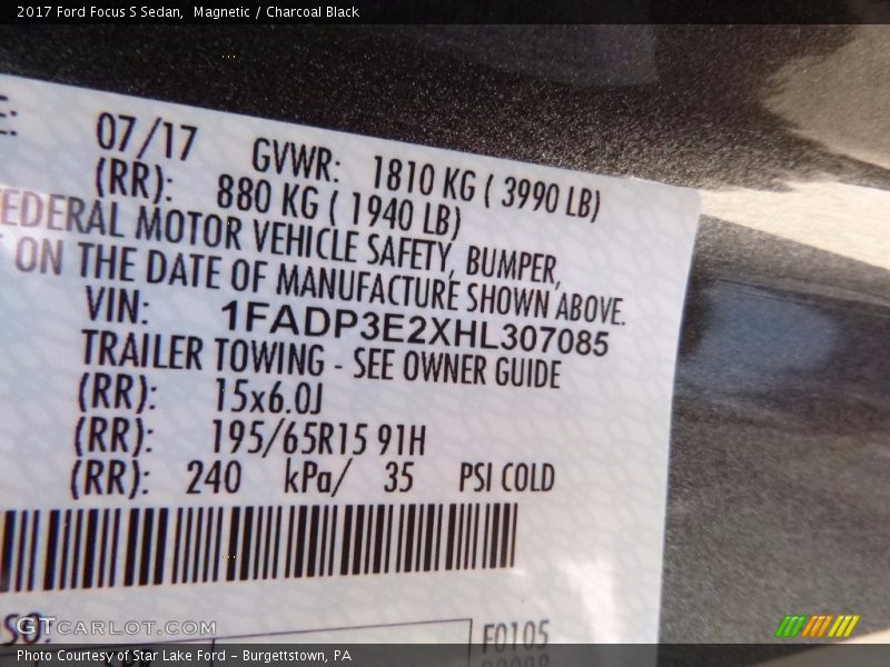 Magnetic / Charcoal Black 2017 Ford Focus S Sedan