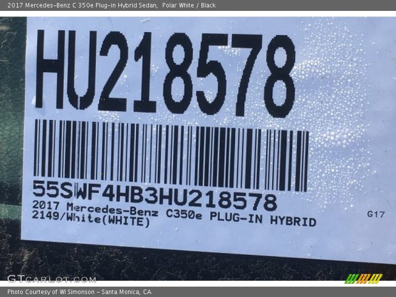 Polar White / Black 2017 Mercedes-Benz C 350e Plug-in Hybrid Sedan