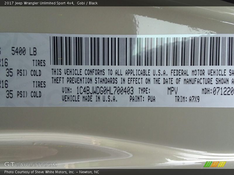 Gobi / Black 2017 Jeep Wrangler Unlimited Sport 4x4