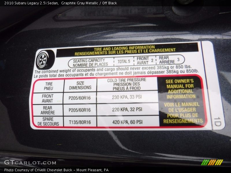 Graphite Gray Metallic / Off Black 2010 Subaru Legacy 2.5i Sedan