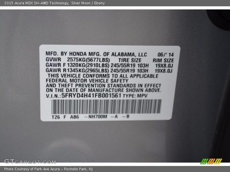 Silver Moon / Ebony 2015 Acura MDX SH-AWD Technology